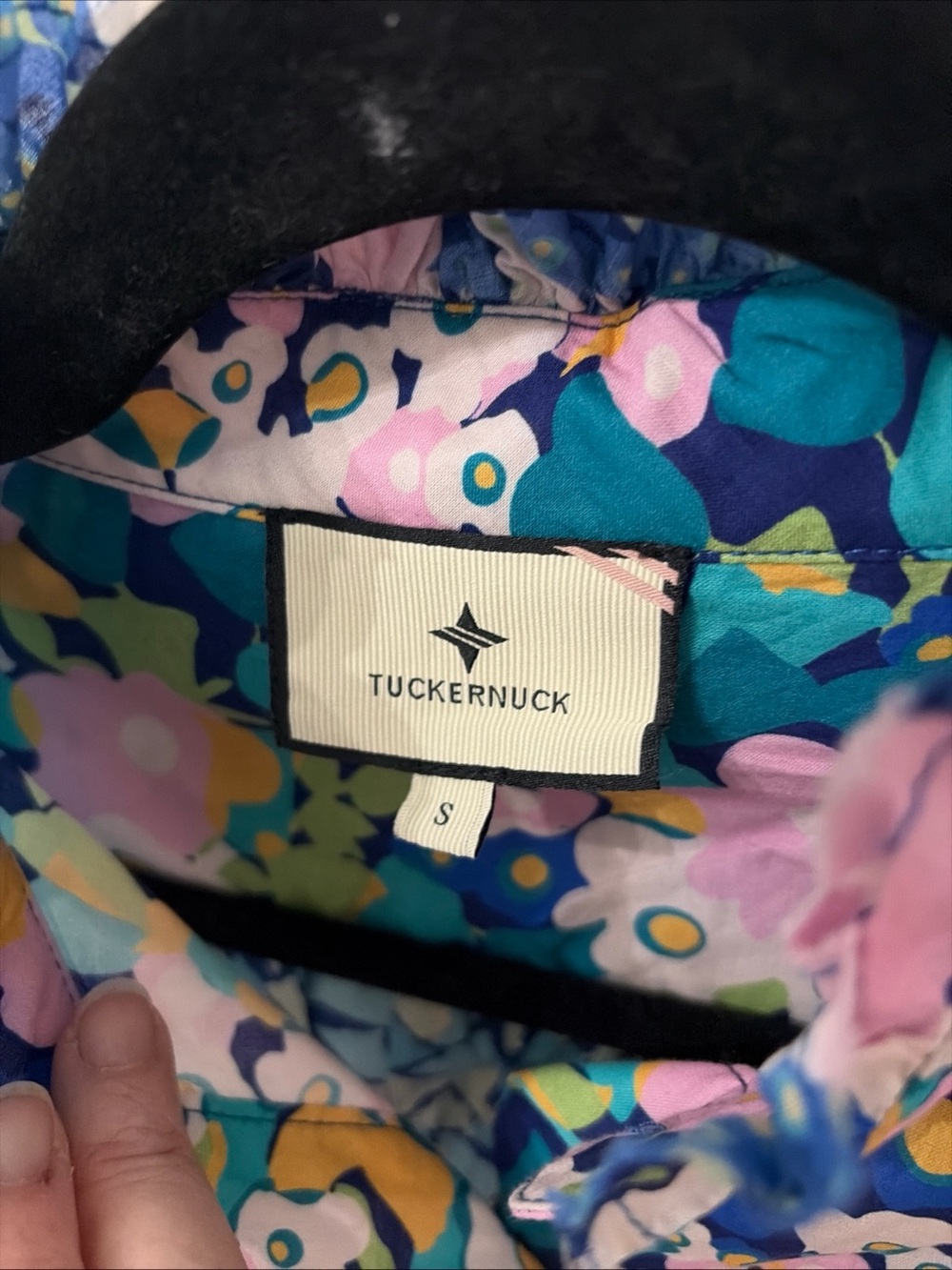 Tuckernuck Blue Floral Ruffle-Collared pullover shirt - Picture 2 of 10